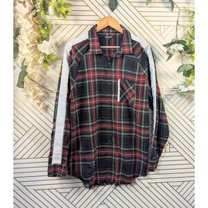 ELWOOD Men's Plaid Long Sleeve Button Down White Stripe Side Size Small